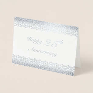 Silver 25:e Bröllop-årsdagen Blommigt Gräns Folierat Kort