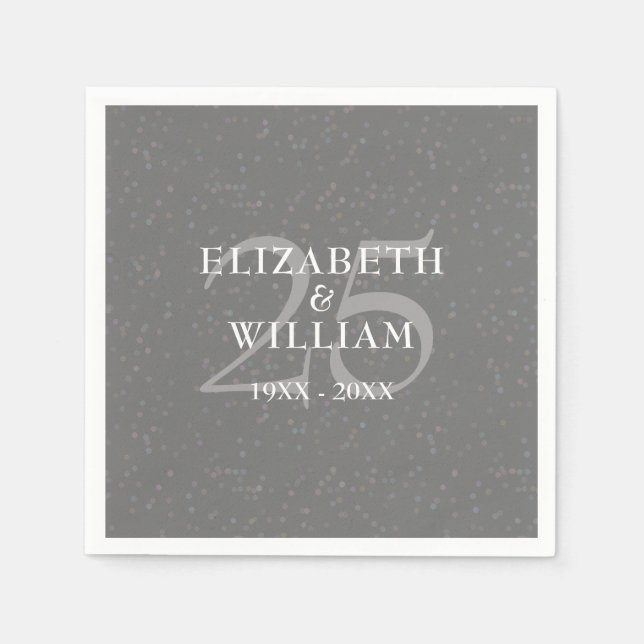 Silver 25:e Bröllop-årsdagen för Chicen Konfetti Pappersservett (Framsidan)