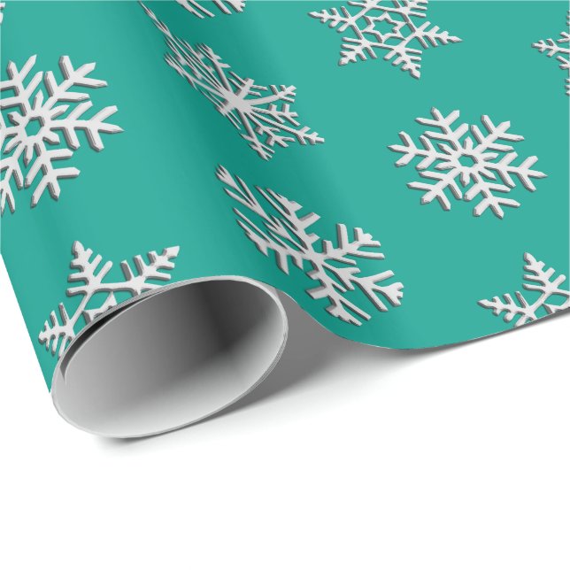 Silver 3-d snöflingor, Anpassadets bakgrund Presentpapper (Rullad Hörn)