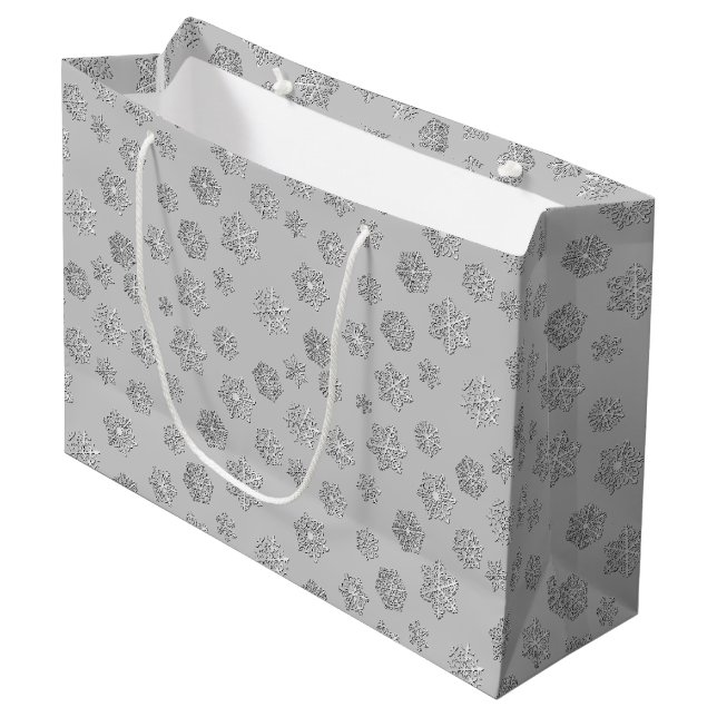 Silver 3-d snöflingor vid silver (Framsidan Vinklad)