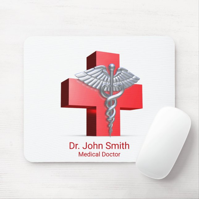 Silver 3D Caduceus Kor Red Medical Musmatta (Med mus)