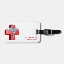 Silver 3D Caduceus Medicinsk Kors Röd Bagagebricka