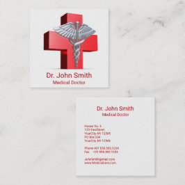 Silver 3D Medicinsk Caduceus Kor Red Fyrkantigt Visitkort