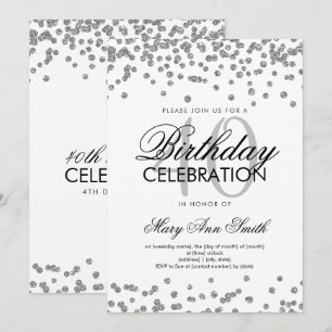 Silver 40:e födelsedagen Party Glitter Konfetti Inbjudningar