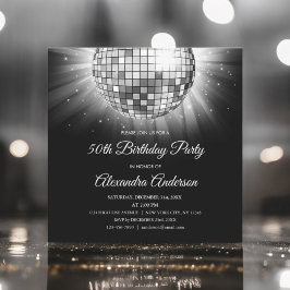 Silver 50:e Födelsedagsfest-Silver-Disco-Boll Inbjudningar