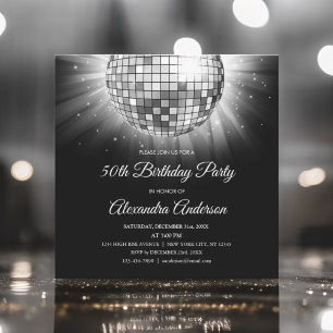 Silver 50:e Födelsedagsfest-Silver-Disco-Boll Inbjudningar