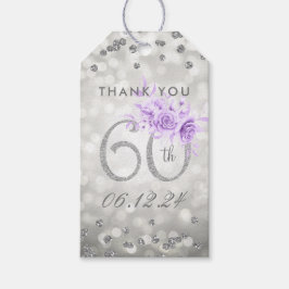 Silver 60:e födelsedag Tack Glam Ljus Lila Presentetikett