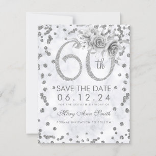 Silver 60:e födelsedagen Glam Marble Spara Datumet