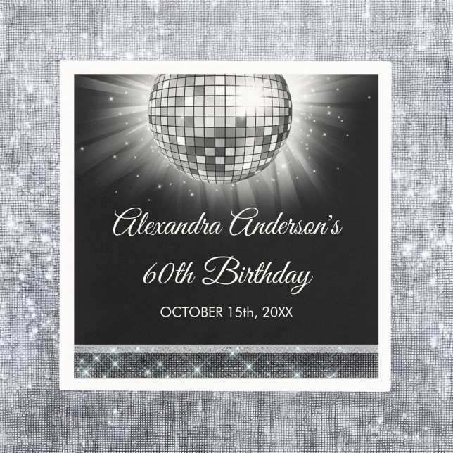 Silver 60:e Födelsedagsfesten 70:s Disco Boll Pappersservett (Skapare uppladdad)