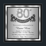 Silver 80:e Födelsedagsfesten Inbjudningar<br><div class="desc">Silver 80:e födelsedagsfest inbjudan med diamantnummer och grattis på födelsedagen på silver och svart bakgrund. Den vackra 80:e födelsedagsfest inbjudan i silver är lätt att anpassa för din händelse. Du kan ändra bakgrunden till färg. Den här slående designen fungerar bra för en man eller kvinna. Detta är en tryckt design...</div>