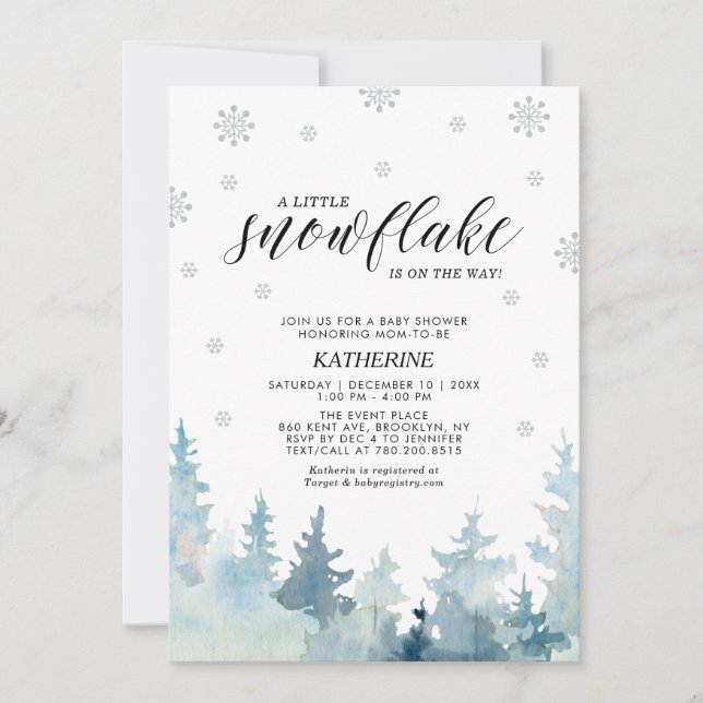 Silver A Little Snowflake Winter Träd Baby Shower Inbjudningar (Framsida)