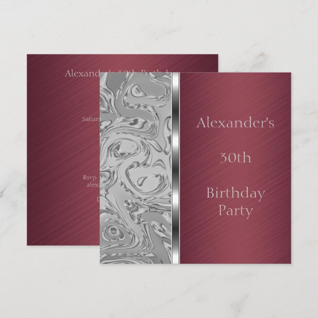 Silver Abstrakt & Burgundy Birthday Event Inbjudningar (Fram/baksida)