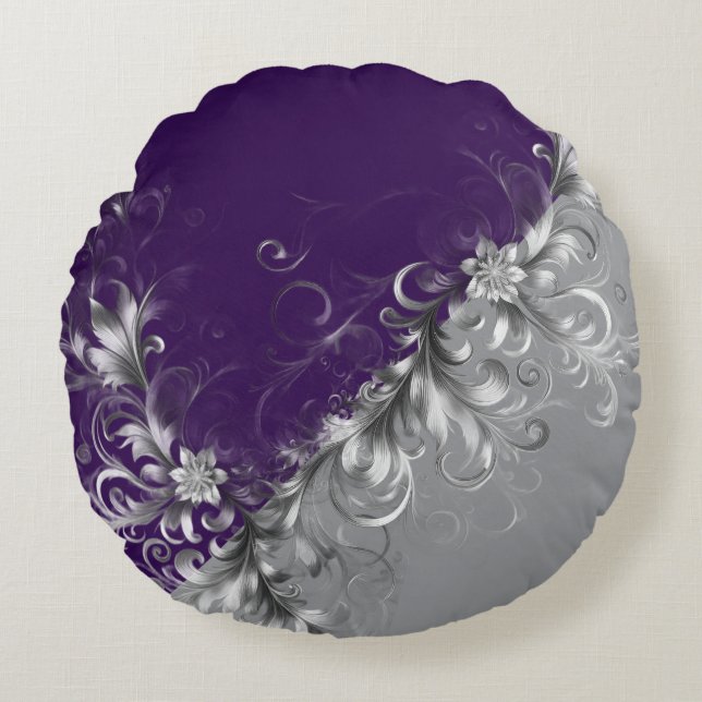 Silver Accents and Elegant Purple Rund Kudde (Framsidan)