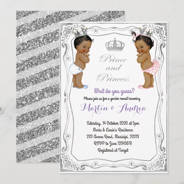 Silver African Prince eller Princess Gender Reveal Inbjudningar (Fram/baksida)