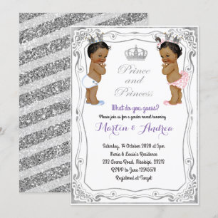 Silver African Prince eller Princess Gender Reveal Inbjudningar