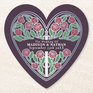 Silver Äggplanta Royal Medeltida Svärd Bröllop Underlägg Papper