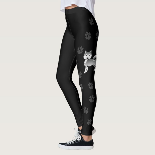 Silver Alaskan Malamute Söt Hund & Tassar Leggings (Vänster)