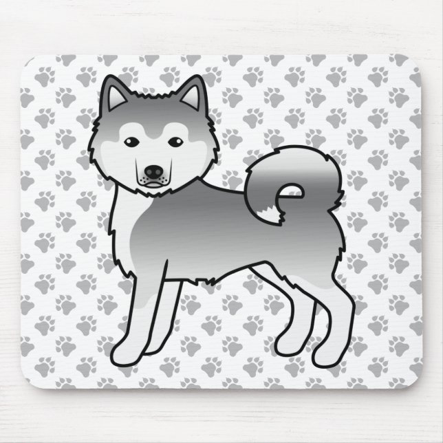 Silver Alaskan Malamute Söt Tecknad Hund Musmatta (Framsidan)