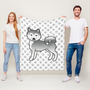 Silver Alaskan Malamute Söt Tecknad Hund & Tassar Fleecefilt