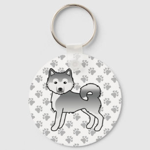 Silver Alaskan Malamute Söt Tecknad Hund & Tassar Nyckelring