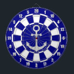 Silver Anchor on Navy Blue and White Dart Board Darttavla<br><div class="desc">Föranka på marinblå och vit karttavla.</div>