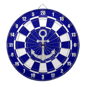 Silver Anchor on Navy Blue and White Dart Board Darttavla