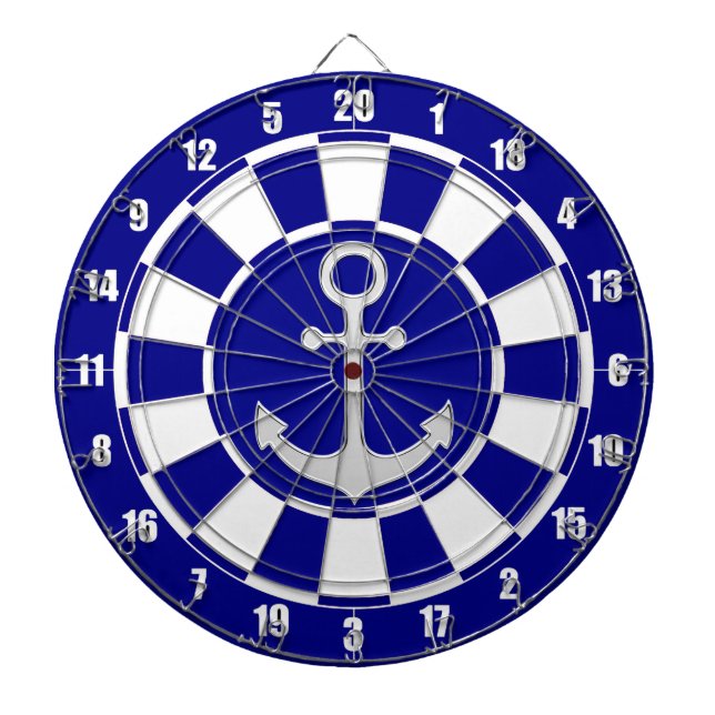 Silver Anchor on Navy Blue and White Dart Board Darttavla (Framsidan)