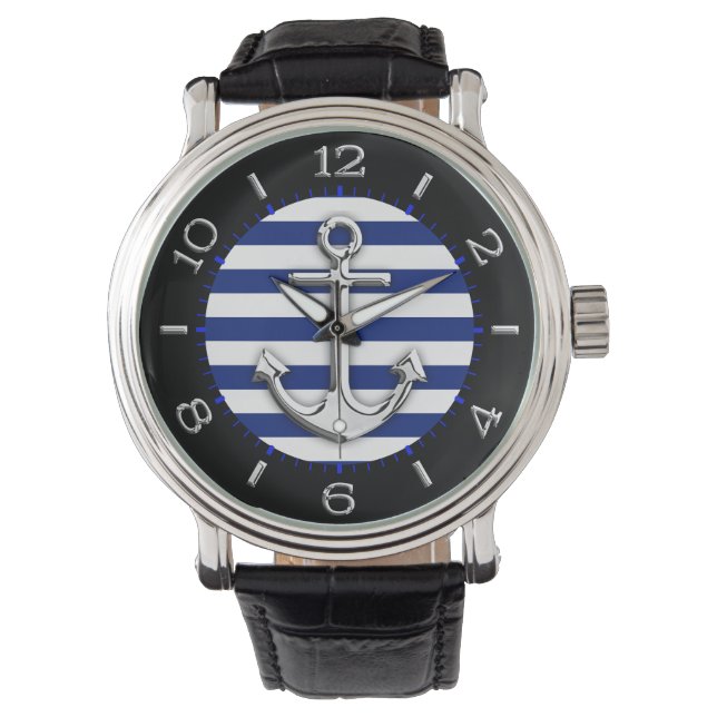 Silver Anchor på Navy Blue Rand Dial Armbandsur (Framsida)