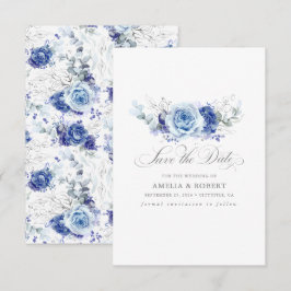 Silver and Dusty Blue Floral Save the Date Spara Datumet