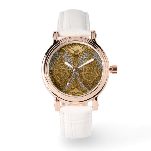 Silver And Gold Art Deco Pattern Armbandsur (Framsida)