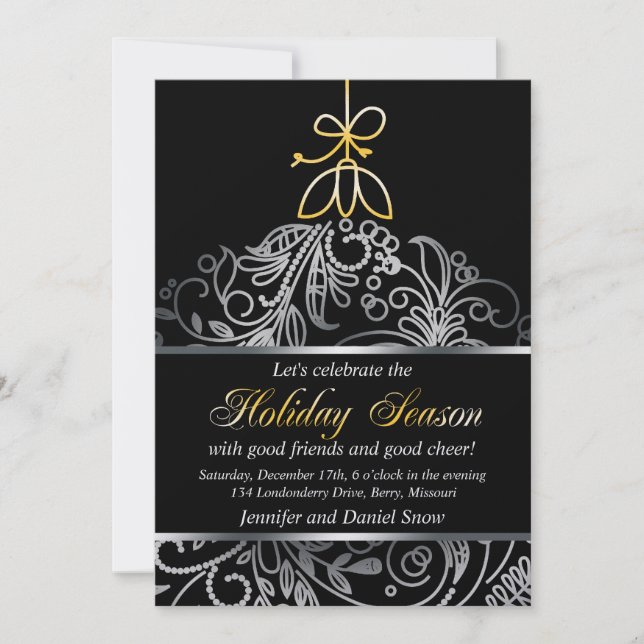 Silver And Gold Holiday Party Custom Invitations Inbjudningar (Framsida)