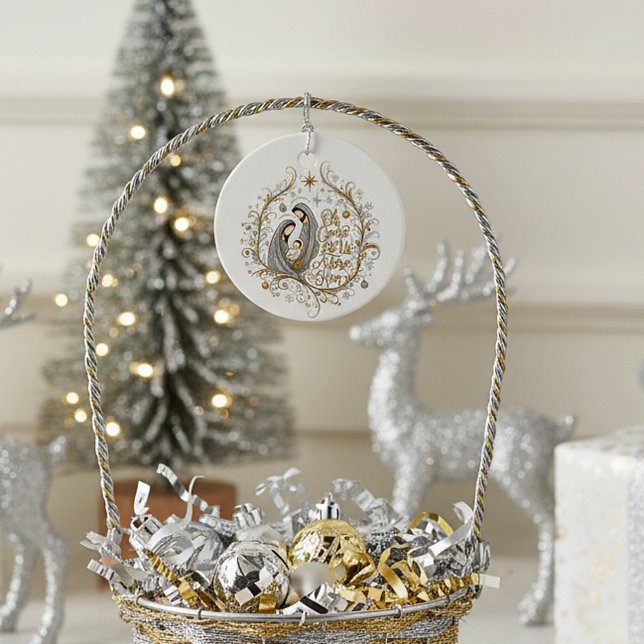 Silver and gold nativity Christmas Gåvor Etiketter (Skapare uppladdad)