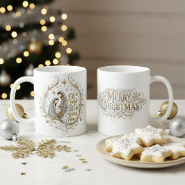 Silver and gold nativity Christmas Kaffemugg