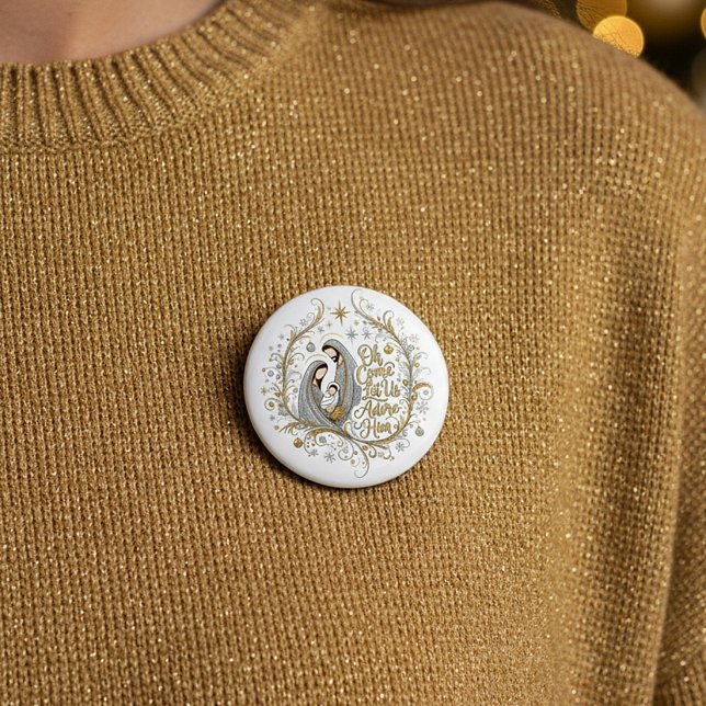 Silver and gold nativity Christmas Knapp (Skapare uppladdad)