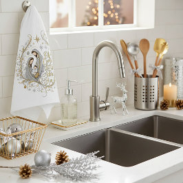 Silver and gold nativity Christmas Kökshandduk