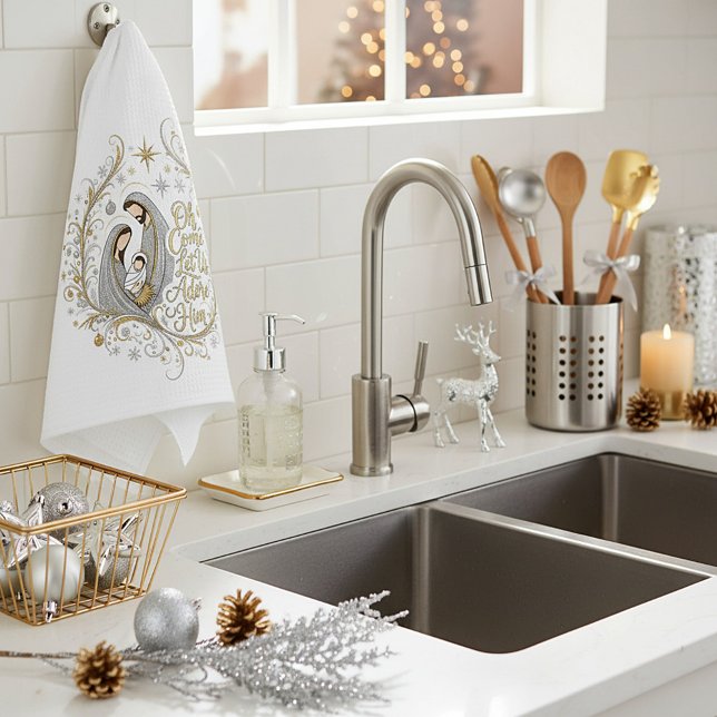 Silver and gold nativity Christmas Kökshandduk (Skapare uppladdad)