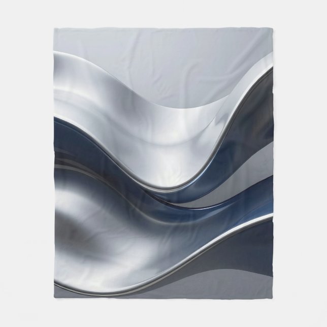 Silver And Navy Fluid Waves Abstract Modern Design Fleecefilt (Framsidan)
