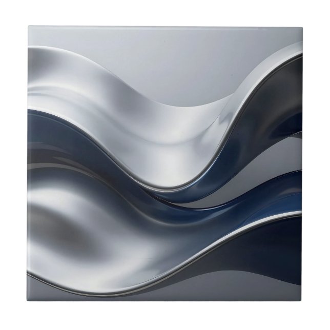Silver And Navy Fluid Waves Abstract Modern Design Kakelplatta (Framsidan)