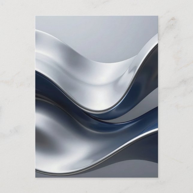 Silver And Navy Fluid Waves Abstract Modern Design Vykort (Framsida)