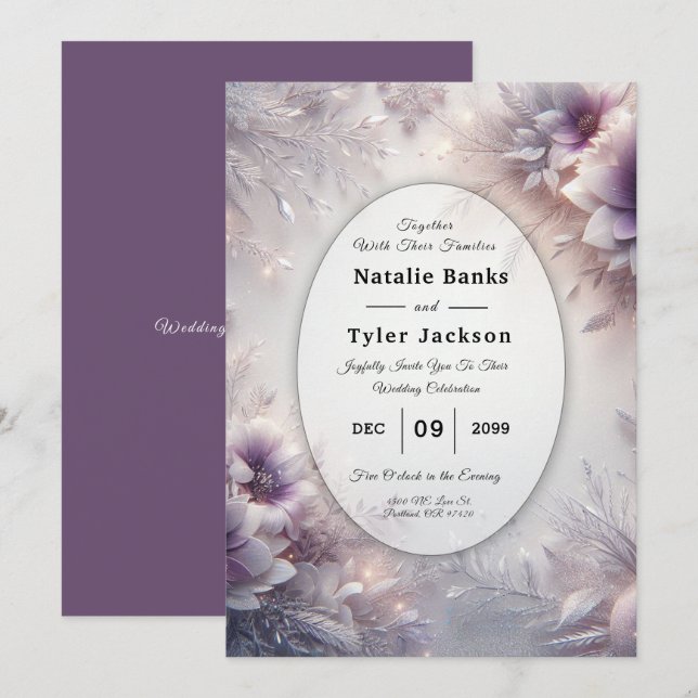 Silver and Soft Amethyst Winter Blooms Wedding Inbjudningar (Fram/baksida)
