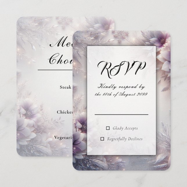 Silver and Soft Amethyst Winter Blooms Wedding OSA Kort (Fram/baksida)