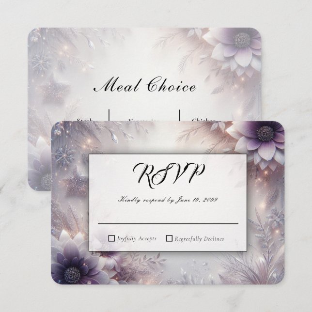 Silver and Soft Amethyst Winter Blooms Wedding OSA Kort (Fram/baksida)