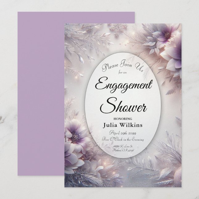 Silver and Soft Amethyst Winter Engagement Shower Inbjudningar (Fram/baksida)