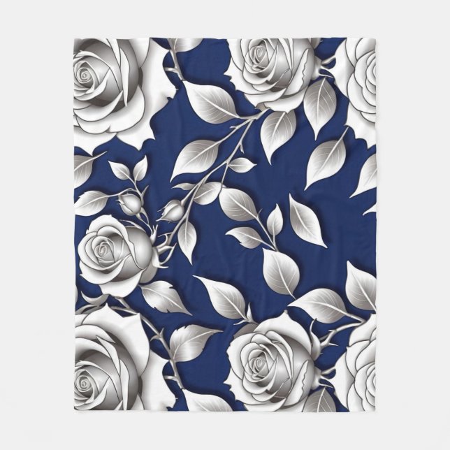 Silver And White Roses Fleecefilt (Framsidan)