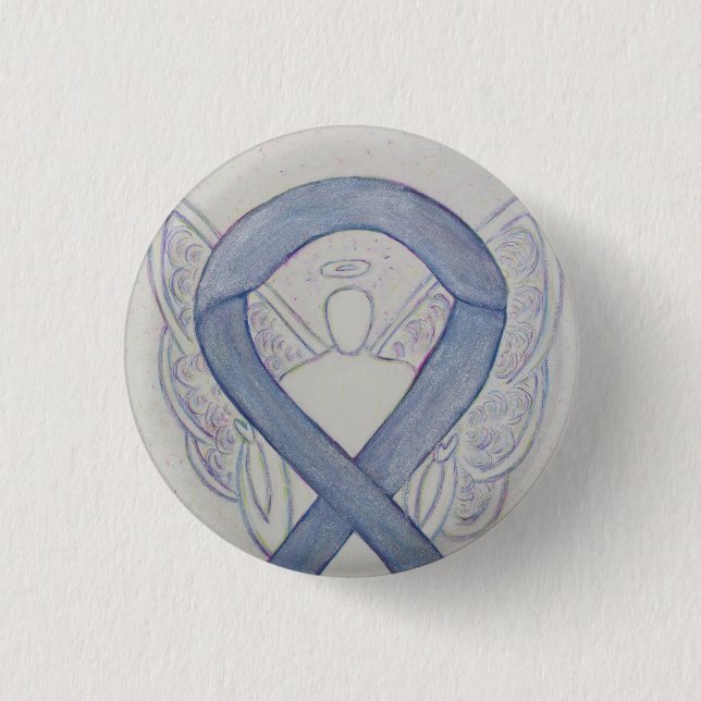 Silver Angel Awareness Ribbon Anpassningsbar Art S Knapp (Framsida)