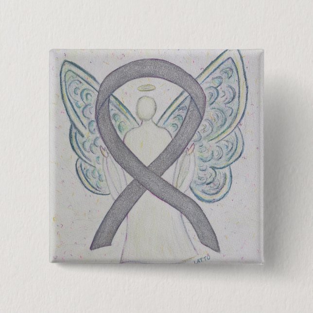 Silver Angel Awareness Ribbon Art Stift Knapp (Framsida)