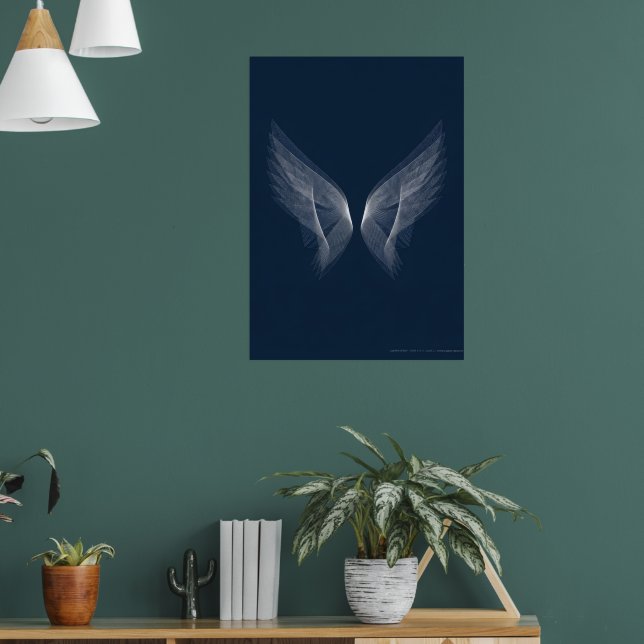 Silver Ängelvingar Konsttryck | Celestial Mörk Bak Poster (Vardagsrum 1)