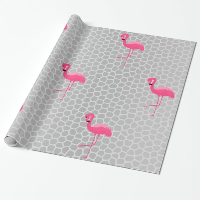 Silver Animal Print Flamingo BIRTHDAY BRÖLLOP WRAP Presentpapper (Utrullad)