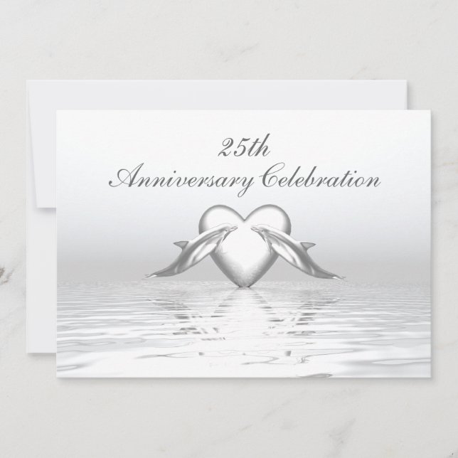 Silver Anniversary Delfiner och Hjärta Inbjudningar (Framsida)