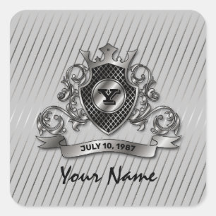 Silver Anpassad Elegant Monogram Design Fyrkantigt Klistermärke